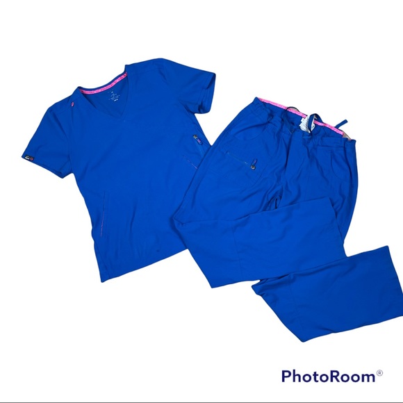 KOI Lite Blue Women’s Scrub Set Blue Color Regular Small Bottom and Medium Top